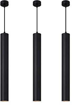 MQDLJSE Lámpara Colgante cilíndrica con Foco LED de 3 Piezas, lámpara Colgante de Techo de Metal con Tubo Largo Pintado de 3 W, luminarias de suspensión para Isla de Cocina, Barra, mostrad