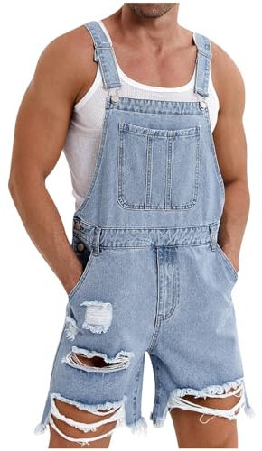 HAOLEI 2025 Peto Vaquero Hombre,Mono Vaquero Corto Mono Pantalones de Vaqueros Peto Trabajo Bib Suelto Jumpsuit con Bolsillos Casual Mezclilla Moda Fiesta Pant Jeans Roto Denim Pantalon Monos