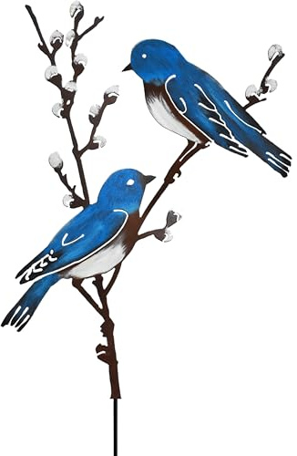 JYUECIAN Oiseaux decoratifs Exterieur, Oiseaux Bleus et saules, Décorations d'oiseaux en métal Peint, Décoration Jardin Exterieur
