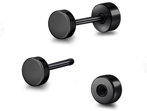 TitanHeart Hypoallergenic Titanium Screw Back Flat Back Dot Stud Earrings 3mm-5mm Simple Classic Helix Tragus Cartilage Earlobe Stud Earrings for Women Men(Black,5mm)