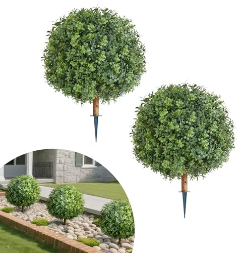 VEVOR Bolas de Boj Artificiales para Topiario de Exterior con Estaca, 559 mm, 2 uds, Plantas Artificiales, Arbustos de Imitación para Decoración, Porche, Patio, Jardín, Balcón y Patio Trasero