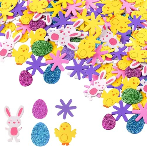 300PCS Easter Foam Sticker, Easter Stickers Self-Adhesive Animal Shape Sticker, Creative Art Supplies and Decorations, Foam Stickers for Children Crafts for DIY Crafts Home Decoration(Random)