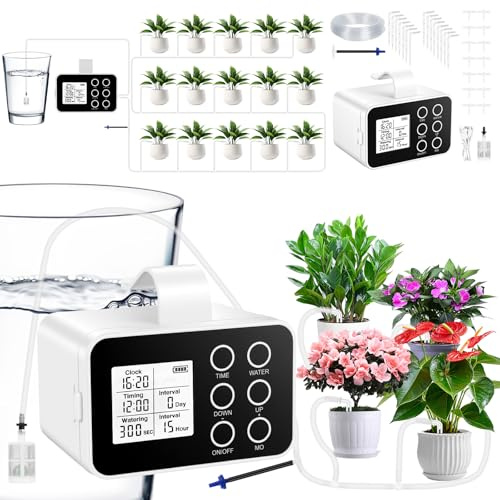 Flintronic Sistema di Irrigazione Automatica per Vasi, Impianto di irrigazione Balcone terrazzo, Portata d'acqua Regolabile, per Piante da Interno, Balcone, Supporta fino a 15 Vasi