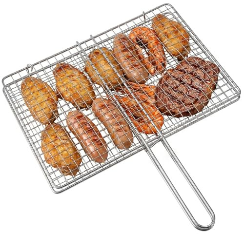 Profi-klass rostfritt stål BBQ-grillkorg med låsbart handtag, Fiskgrillkorg - 35x22 cm Grillgaller Tillbehör för utomhusmatlagning