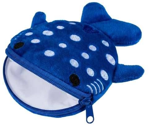 Mabor Shark Coin Purse - Cute Kawaii Plush Animal Pouch for Women | 4.3 Wide Zipper Opening Change Wallet for Women, Small Funny Sea Cartoon Bag Charm & Earphone Holder, Dark Blue