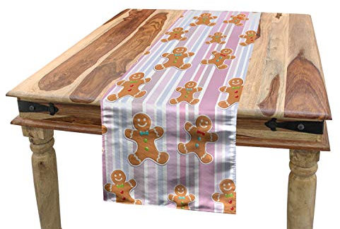 ABAKUHAUS Lebkuchenmann Tischläufer, Weihnachten Goodies, Esszimmer Küche Rechteckiger Dekorativer Tischläufer, 40 x 180 cm, Blasse Taupe