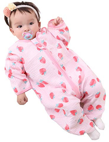 Chilsuessy Baby Schlafsack mit Füßen Sommer Kleine Kinder Ärmellos Schlafanzug 0.5 Tog Kind Sommerschlafsack Strampler für Jungen und Mädchen, Erdbeere, M/Baby Hoehe 75-85cm