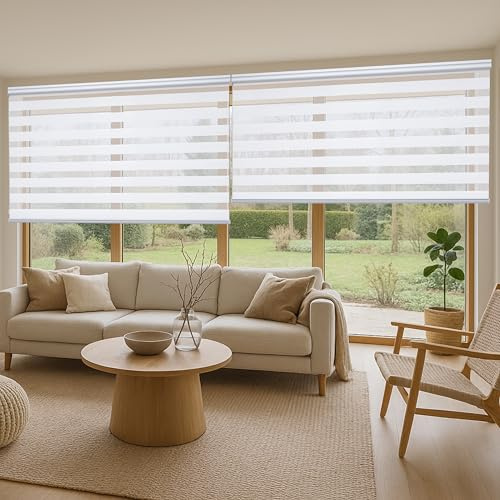STORESDECO Premium Doppelrollo mit Bohren 250H x 60B cm für Fenster & Türen - Zuverlässiger Licht- & Sichtschutz - Kindersichere Rollos für Fenster mit Bohren & Einfacher Montage - Mit&Ohne Motor