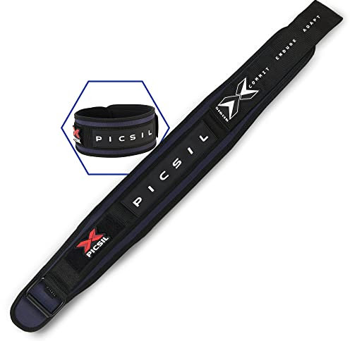 PICSIL - Cinturón Lumbar para Levantamiento Pesas | Personalizable con Parches | Soporte para Cross training y Gimnasio | Faja de Fuerza para Hombre y Mujer | Color Azul Talla M