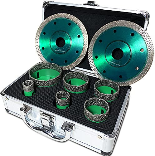 BotaBay Diamant Bohrkrone Set 6-teilig 20,25,40,45,50,68mm mit 2 Diamanttrennscheiben und Koffer für Granit-Feinsteinzeug und Fliesen M14 Diamantbohrer-Set Trockenbohren