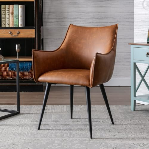 chairus PU Leder Sessel Polsterstuhl Wohnzimmer Armlehne Bürostuhl Arbeitsstuhl Longuesessel Esszimmerstuhl mit Metallbeinen (Braun)