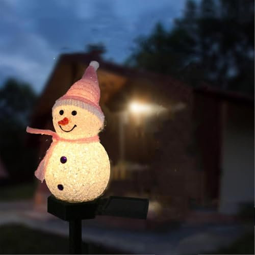 Christmas Solar Snowman Lights Waterproof Solar Snowman Lamp Outdoor Solar Powered Light Up Snowman Lamp LED Lights Christmas Decorations Landscape Path Light For Yard Patio Garden (Pink)