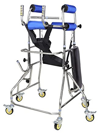 SyLaBy Folding Adjustable Walking Aids with Six-Wheeled U-Shaped Infusion Stand Prevent Dumping for Seniors with Seat Prevent Tilt Safety Rails (Color : Blue)