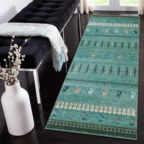 Siunwdiy Marokko Teppich Läufer Flur rutschfest Grün Teppichläufer Lang Waschbar,100x140cm Küchenteppich,Flurläufer,Teppich Läufer für Flur,Küche,Korridor,Schlafzimmer,Wohnzimmer,Dekoteppich