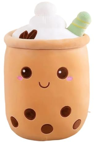 QINGZY Peluche Bubble Tea, 35cm Oreiller Doux Boba, Coussin Kawaii en Forme de Tasse de Thé au Lait, Décoration Mignonne pour Canapé, Lit, Bureau, Chambre, Salon (Café)