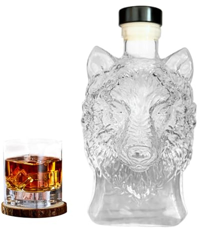 Caraffa per Whisky,Caraffa in per Whisky e Liquori - 35cl Contenitore Collezionabile con Progetto Testa di Lupo per Brandy Vodka Vino Bourbon Cognac