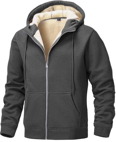 Tansozer Hommes Veste Polaire Doublée Sherpa Hoodies Chauds Sweatshirts Thermiques avec Poches