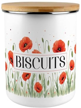 Purely Home Red Summer Poppies Biscuit Canister/Cookie Jar - Extra Large Food Kitchen Storage Container - Poppy Patterned Floral Homewares Gifts