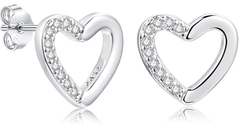 Zecimi Ohrstecker Silber 925, 925 Sterling Silber Herz Stecker Ohrringe mit Zirkonia, 10mm Klein Hypoallergene Herzförmig Ohrstecker für Damen, Schlafen Knorpel Ohr Stecker, Geschenk für Mädchen Frau