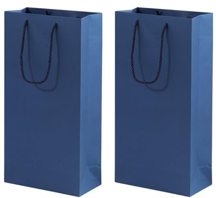 10 Unidades Bolsas de Papel Kraft para Botellas de Vino, Bolsa Regalo para 2 Botellas (Azul) - Ideal para Navidad, Bodas, Fiestas
