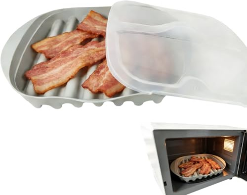 Microwave Bacon Cooker with Lid - Efficient Oil Draining Tray for Healthier, Crispy Bacon | Also for Sausages, Hot Dogs & Tacos