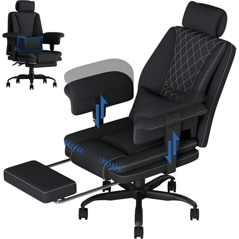 Submi Heavy Duty Office Chair 200KG, Big and Tall Desk Chair, Executive Ergonomic Office Chair with Footrest & Lumbar Support, High Back Computer Gaming Chair with Storage Gag, Liftable Armrest, Black
