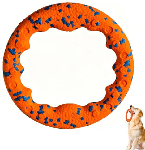 GYTFOG Dog Flying Ring Toy, Indestructible Dog Ring Toy, Interactive Tug Throw Ring, Orange Base Design, Frisbee for Small Medium Large Dogs, Ideal for Beach, Pool & Outdoor Training