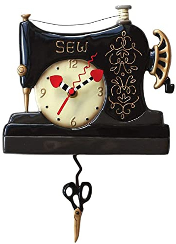 Allen Designs Vintage Stitch Sewing Machine Pendulum Wall Clock