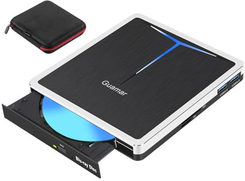 Guamar Unidad Blu Ray externa, grabadora Blu Ray USB C, reproductor de DVD portátil Bluray, lector de BD, escritor, USB 3.0, unidades Blu-ray externas, unidad óptica Blueray/DVD para PC, portátil,