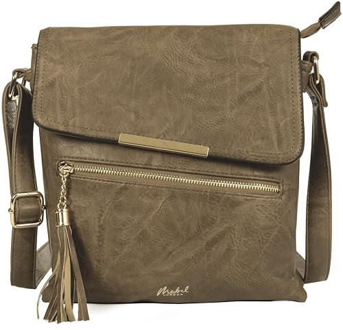 Mabel Women’s Cross Body Handbags - Trendy Messenger Long Shoulder Strap Bags (Design 6 - Deep Taupe)
