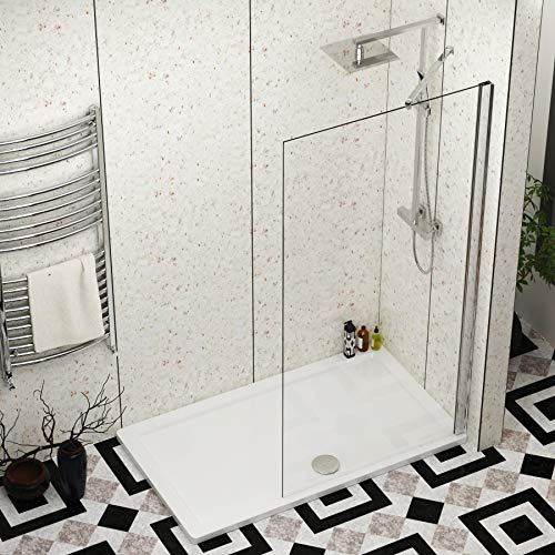 1700 x 700mm Walk in Shower Enclosure with Pearlstone Tray - 900mm Wet Room Shower Screen Easy Clean Glass