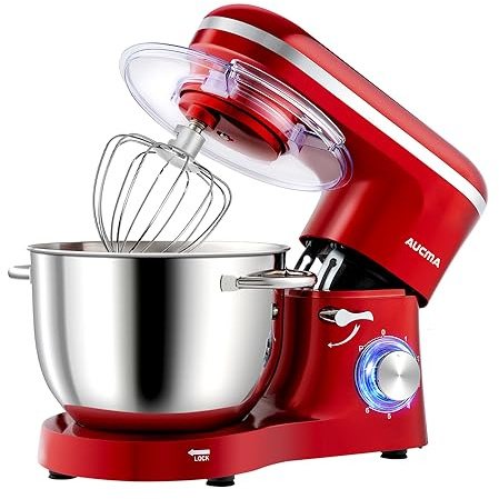 Aucma Stand Mixer, 6.2L Food Mixer 1400W Tilt-Head Electric Kitchen Mixer with Dough Hook, Wire Whip & Beater， 2 Layer Red Painting (6.2L, Red)