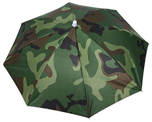 Tyenaza Cappello Ombrello, Cappello da Pesca con Ombrellone con Motivo Mimetico a Fascia Elastica, 65cm Ombrello da Testa Anti-UV, Ombrellone da Pesca con Protezione Solare