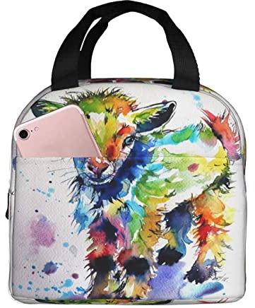 XVBCDFG Bolsa de almuerzo Lindo bebé cabra Colorido aislado con compartimentos Reutilizable Impresiones lindas Asa de asa Caja de almuerzo portátil para muje