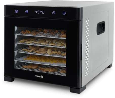 H.Koenig Déshydrateur Alimentaire de nourriture DSY900, pour Fruits, Légumes, Herbes, 6 Plateaux à Séchage amovibles, Thermostat variable de 35° à 70°C, Ecran LCD tactile, 650 W