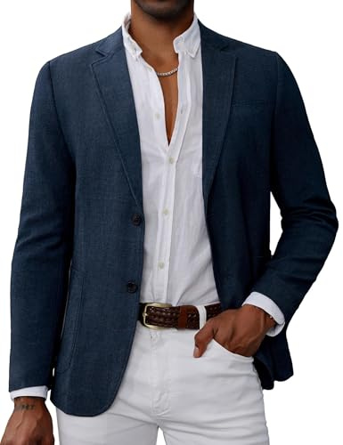 Grace Karin Chaquetas de Traje Casual para Hombre, Abrigos Deportivos Ligeros de 2 Botones, Azul Mezclilla Oscuro, Medium