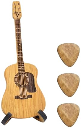 jyibinee Boîte de médiators en bois pour guitare acoustique avec support portable fabriquée à la main pour mariages, anniversaires, anniversaires de mariage, cadeau Burlywood, petite taille