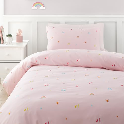Catherine Lansfield Embroidered Unicorn Single Duvet Cover Set Pink