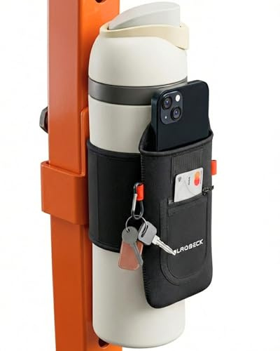 Magnetic Water Bottle Sleeve Bag and Large Pocket Phone Holder for Gym - Black Pouch with 4 Magnets - Attach it to Any Gym Equipment & Golf Carts - Gym Essentials - Water Bottle NOT Included