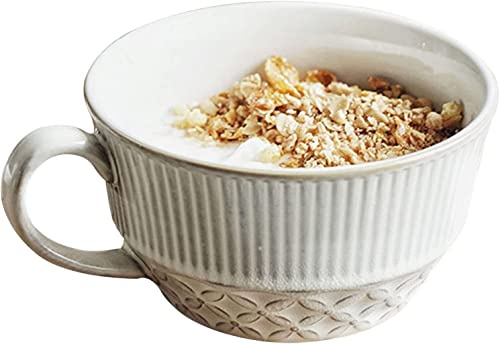 VAYEODEYU Taza de la sopa de la taza de la sopa de la manija Taza de café de cerámica de 500 ml, tazón de cereales hondo for desayuno, taza de café, azul, 15 x 12,5 x 7 cm, 17 oz(Wit)