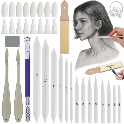 Liekadijiae 35 Stück Papierwischer Set, Mischen Papierwischer Set, Blending Stumps Set/Tortillionen Set/Estompen Set, Mischen Papierwischer Bleistift, Papierwischer für Bleistifte Zeichnen Set