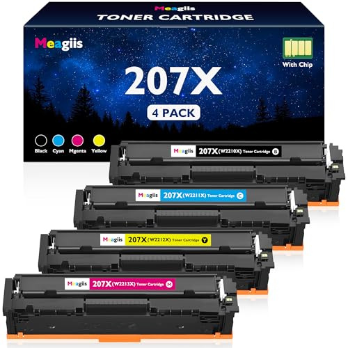 Meagiis 207X Cartucce Toner con chip Compatibile per HP 207X 207A per HP Color Laserjet Pro M255dw M255nw MFP M283fdw M283fdn M282nw W2210X W2211X W2212X W2213X (1 Nero, 1 Ciano, 1 Magenta, 1 Giallo)