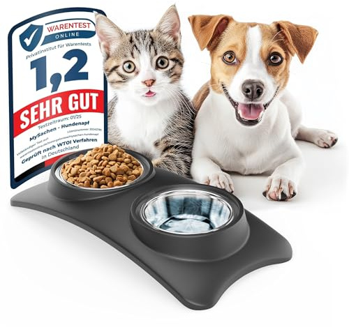 mySachen® Foderskål för husdjur, rostfritt stål, kattskål, skål för små hundar och katter, halkfri, upphöjd bas, modern och diskmaskinssäker, valpar, 200 ml per skål