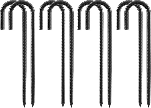 8 picchetto zincati, picchetti di ancoraggio a terra in acciaio zincato a forma di J, per tende, giardino, piante, campeggio, trampolino (30 cm, nero)