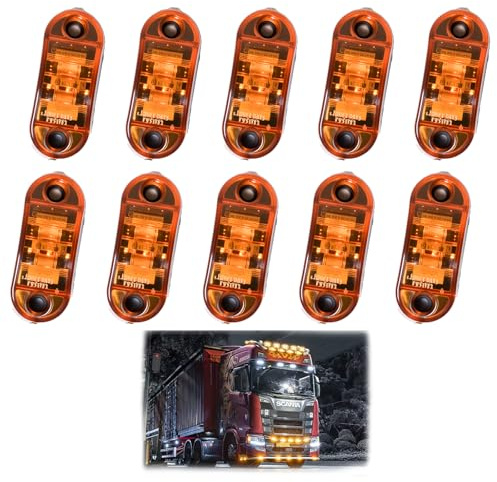 10 pièces Feu de Gabarit Remorque,2 LED Étanches Feux de Position Latéraux 12/24V Haute Luminosité pour Camion Remorque Caravane Feux de Contour LED Jaune Super Lumineux