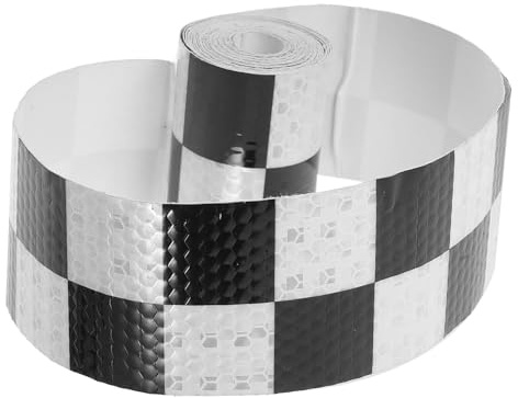 HOODANCOS Cinta Reflectante Adhesiva para Coche a Cuadros 5cm x 3m Cinta Reflectora Negra y Blanca Resistente a Arañazos para Seguridad Vial y Decoración De Vehículos