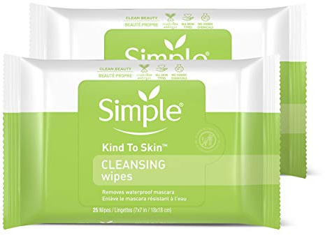 Simple Kind to Skin Facial Wipes Gentle and Effective Makeup Remover Cleansing Free from color and dye, artificial perfume and harsh chemicals 25 Wipes 2 Count