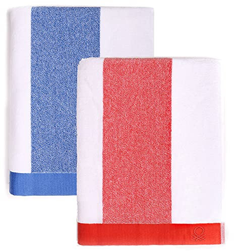 UNITED COLORS OF BENETTON. Set mit 2 Strandtüchern, 90 x 160 cm, 450 g/m², Frottee, 100% Baumwolle, Haus Bentton, rot + blau, 90 x 160 cm