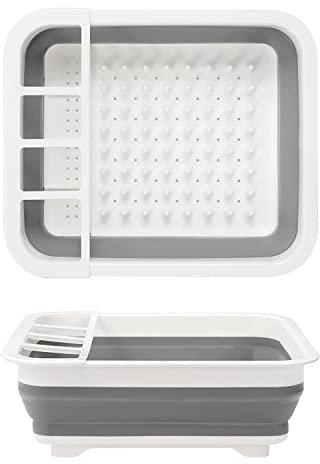 INTIRILIFE Abtropfgestell Geschirrbox in Grau - Weiß - 36 x 31.5 x 12.7 cm - Faltbares Gestell für Besteck Geschirr Korb Ständer für Camping, Zuhause und Unterwegs