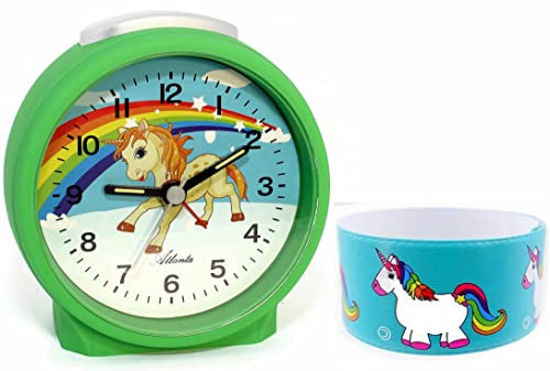 Atlanta Kinderwecker Einhorn ohne Ticken mit Schnapp-Armband für Kinder - 1981/6 AB